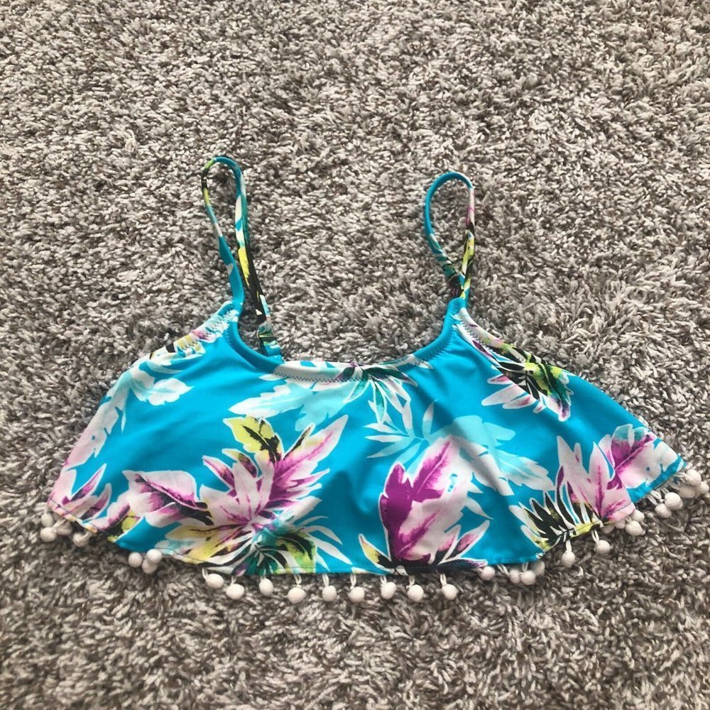 Xhilaration Padded Bikini Top bathing suit swimwear XS Pom Pom Detail Adj Straps